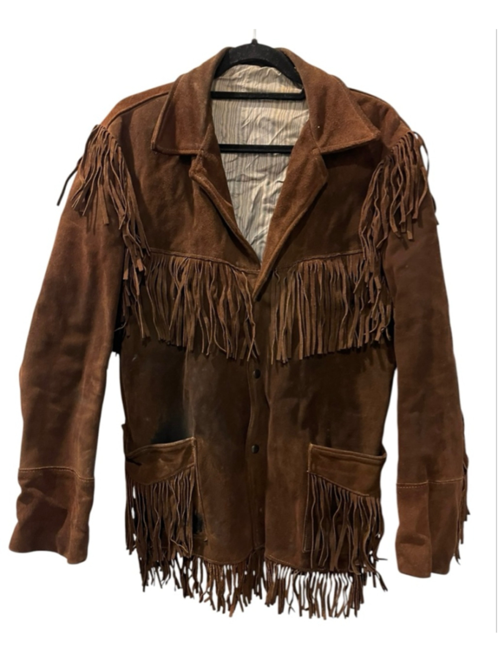 Vintage 70's Joo-Kay Brown Leather Fringe Hippie Jacket Men's Size 42 Lined